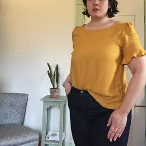 Loft Mustard Yellow Ruffle Sleeve Top